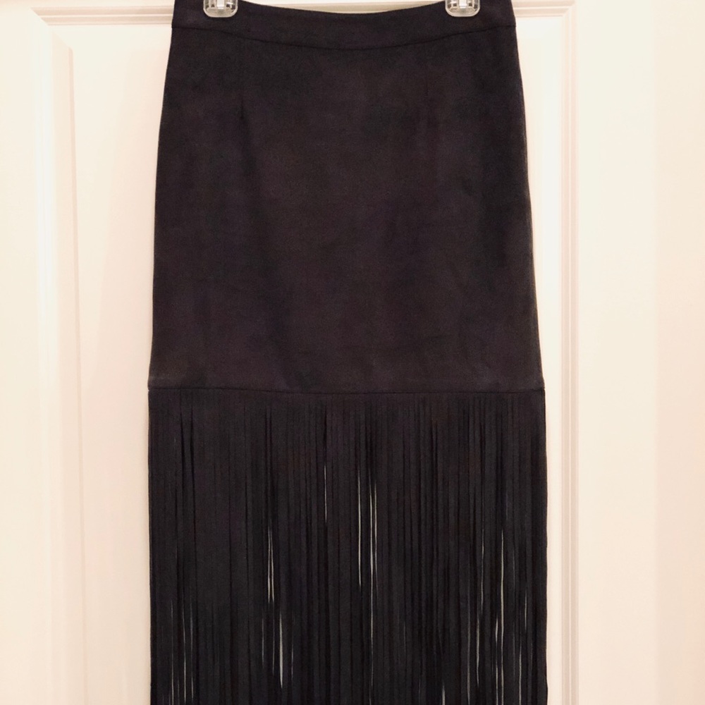 Spur of the Moment Black Suede Fringe Skirt